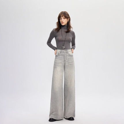 TALKLESSFASHION vintage silver gray wide-leg pants jeans