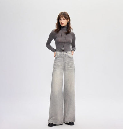 TALKLESSFASHION vintage silver gray wide-leg pants jeans