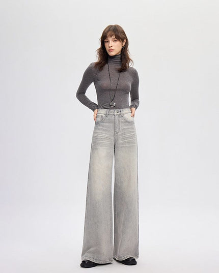 TALKLESSFASHION vintage silver gray wide-leg pants jeans