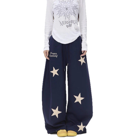 TALKLESSFASHION Vintage star embroidery patch sports street dance sweatpants for women loose and lazy wind slim wide-leg jazz dance scimitar pants