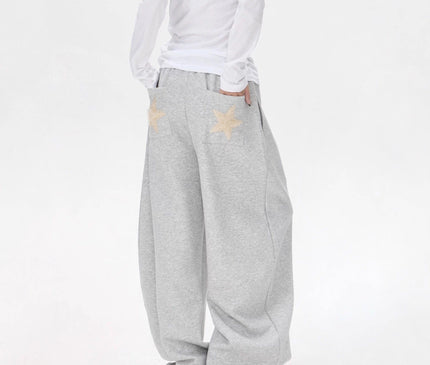TALKLESSFASHION Vintage star embroidery patch sports street dance sweatpants for women loose and lazy wind slim wide-leg jazz dance scimitar pants
