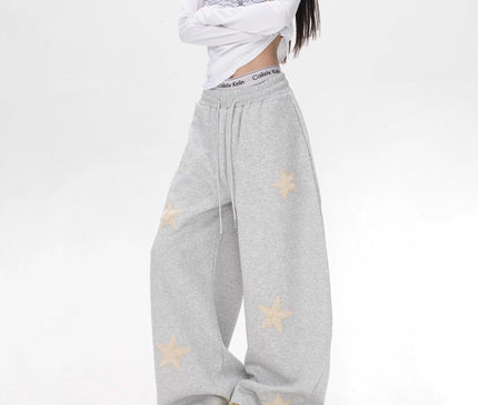 TALKLESSFASHION Vintage star embroidery patch sports street dance sweatpants for women loose and lazy wind slim wide-leg jazz dance scimitar pants