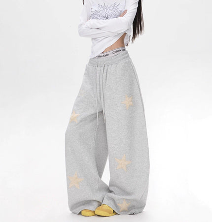 TALKLESSFASHION Vintage star embroidery patch sports street dance sweatpants for women loose and lazy wind slim wide-leg jazz dance scimitar pants