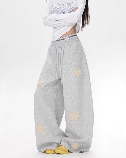 TALKLESSFASHION Vintage star embroidery patch sports street dance sweatpants for women loose and lazy wind slim wide-leg jazz dance scimitar pants