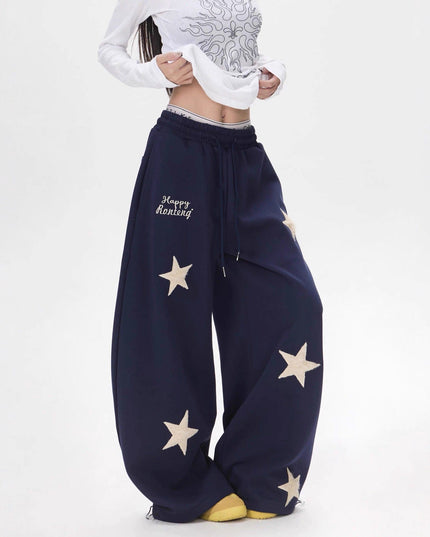 TALKLESSFASHION Vintage star embroidery patch sports street dance sweatpants for women loose and lazy wind slim wide-leg jazz dance scimitar pants