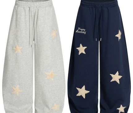 TALKLESSFASHION Vintage star embroidery patch sports street dance sweatpants for women loose and lazy wind slim wide-leg jazz dance scimitar pants
