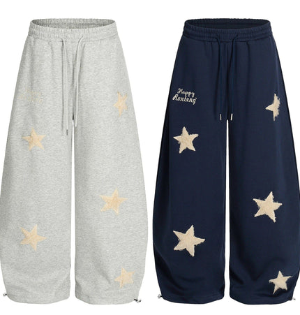 TALKLESSFASHION Vintage star embroidery patch sports street dance sweatpants for women loose and lazy wind slim wide-leg jazz dance scimitar pants