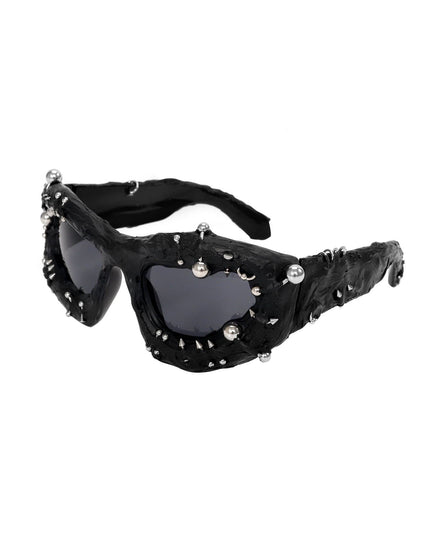 TALKLESSFASHION Vinyl black sheet European and American street punk rivet metal design sense color European and American sunglasses fashionable trend face small glasses