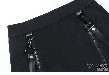 TALKLESSFASHION VO studio 2025 design sense black sexy double zipper bag hip slit gothic tight skirt female summer