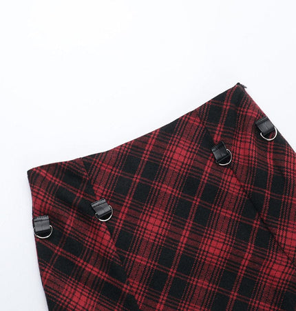 THETLSTUDIO VOstudio 2025 spring summer new retro red and black plaid irregular skirt can be adjusted to wear more midi skirts