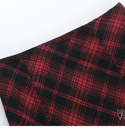 THETLSTUDIO VOstudio 2025 spring summer new retro red and black plaid irregular skirt can be adjusted to wear more midi skirts