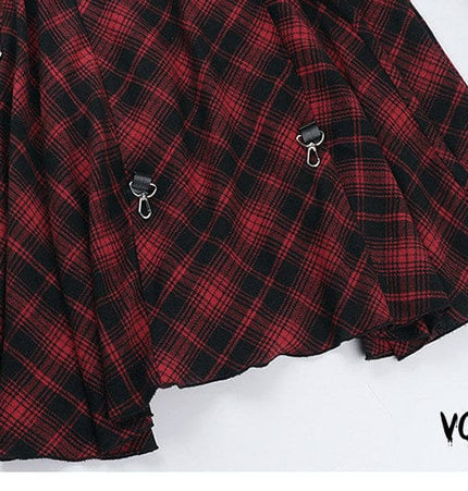THETLSTUDIO VOstudio 2025 spring summer new retro red and black plaid irregular skirt can be adjusted to wear more midi skirts
