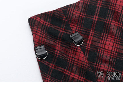TALKLESSFASHION VOstudio 2025 spring summer new retro red and black plaid irregular skirt can be adjusted to wear more midi skirts