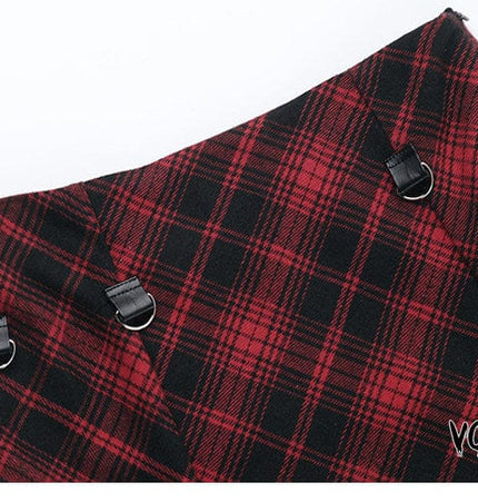 THETLSTUDIO VOstudio 2025 spring summer new retro red and black plaid irregular skirt can be adjusted to wear more midi skirts