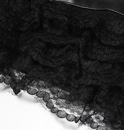 TALKLESSFASHION VOstudio 2025 Summer New Cool Sexy Lace Stitched PU Leather Ultra Shorts Hot Girl Low-Waisted Hot Pants Girl