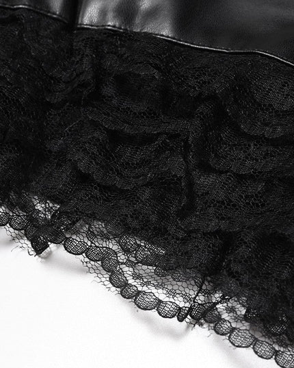 TALKLESSFASHION VOstudio 2025 Summer New Cool Sexy Lace Stitched PU Leather Ultra Shorts Hot Girl Low-Waisted Hot Pants Girl