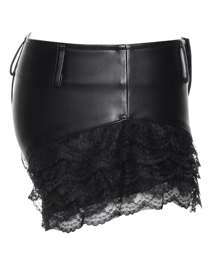 TALKLESSFASHION VOstudio 2025 Summer New Cool Sexy Lace Stitched PU Leather Ultra Shorts Hot Girl Low-Waisted Hot Pants Girl