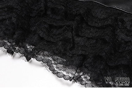 TALKLESSFASHION VOstudio 2025 Summer New Cool Sexy Lace Stitched PU Leather Ultra Shorts Hot Girl Low-Waisted Hot Pants Girl