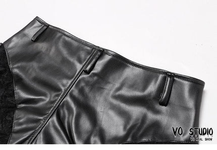 TALKLESSFASHION VOstudio 2025 Summer New Cool Sexy Lace Stitched PU Leather Ultra Shorts Hot Girl Low-Waisted Hot Pants Girl