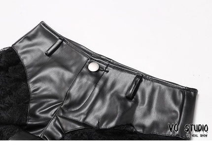TALKLESSFASHION VOstudio 2025 Summer New Cool Sexy Lace Stitched PU Leather Ultra Shorts Hot Girl Low-Waisted Hot Pants Girl