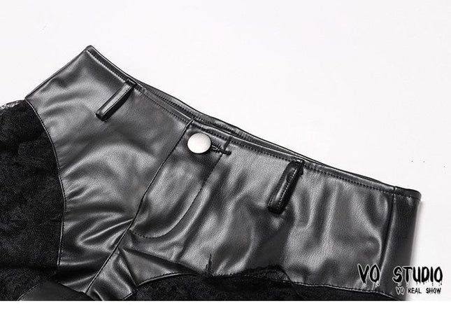 TALKLESSFASHION VOstudio 2025 Summer New Cool Sexy Lace Stitched PU Leather Ultra Shorts Hot Girl Low-Waisted Hot Pants Girl