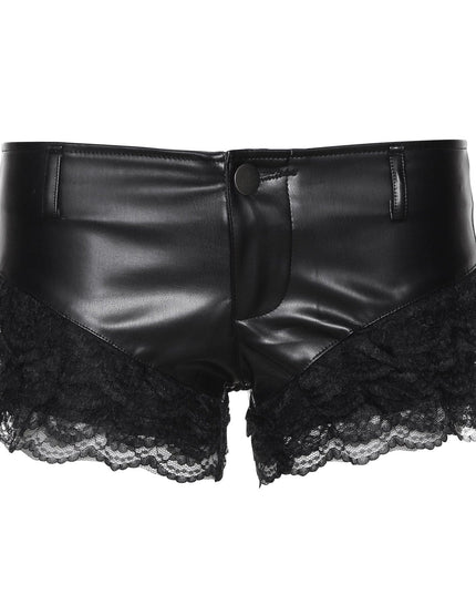 TALKLESSFASHION VOstudio 2025 Summer New Cool Sexy Lace Stitched PU Leather Ultra Shorts Hot Girl Low-Waisted Hot Pants Girl