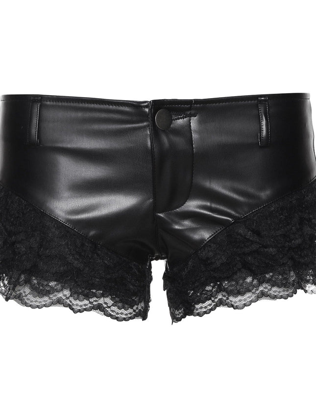 TALKLESSFASHION VOstudio 2025 Summer New Cool Sexy Lace Stitched PU Leather Ultra Shorts Hot Girl Low-Waisted Hot Pants Girl