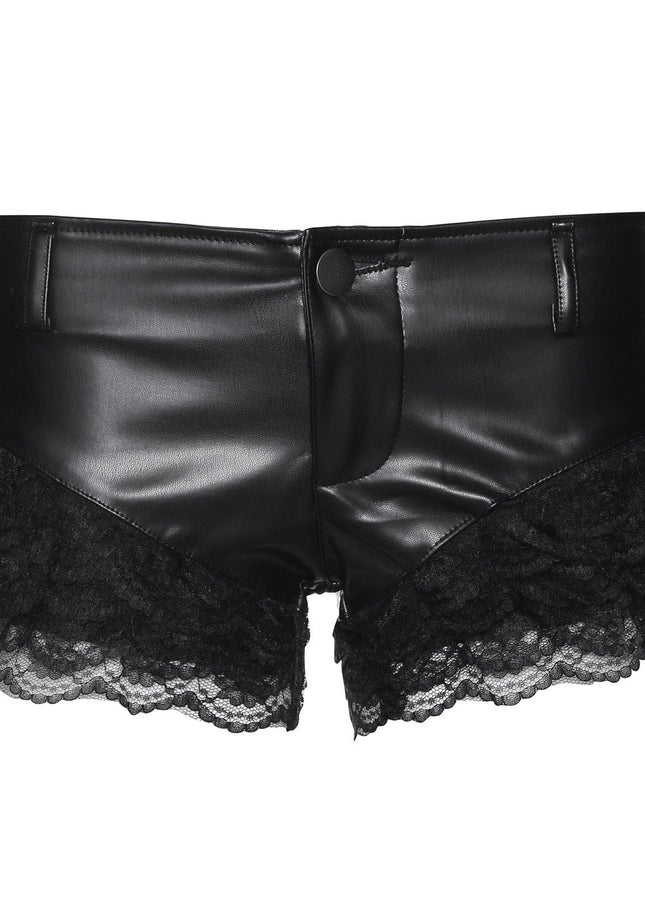 TALKLESSFASHION VOstudio 2025 Summer New Cool Sexy Lace Stitched PU Leather Ultra Shorts Hot Girl Low-Waisted Hot Pants Girl