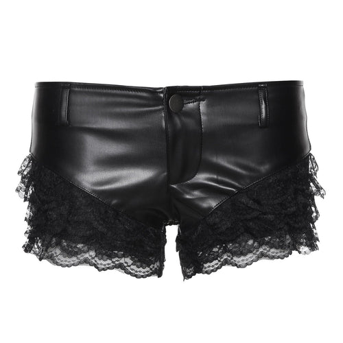 THETLSTUDIO VOstudio 2025 Summer New Cool Sexy Lace Stitched PU Leather Ultra Shorts Hot Girl Low-Waisted Hot Pants Girl