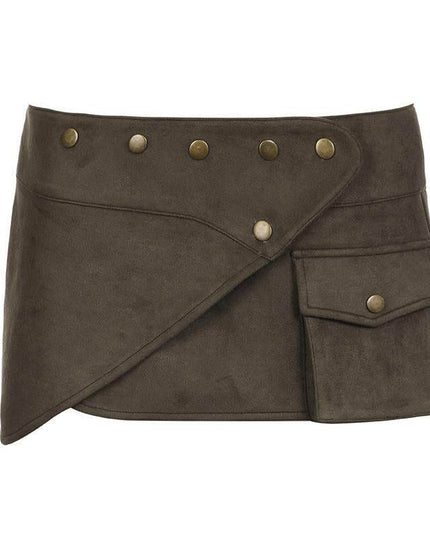 TALKLESSFASHION VOstudio American retro workwear style studded pocket skirt sexy hottie low waist design short skirt