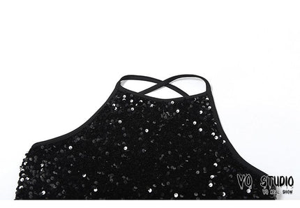 TALKLESSFASHION VOstudio babes slim short beauty back top sequins bling sparkling chain camisoles female underwear