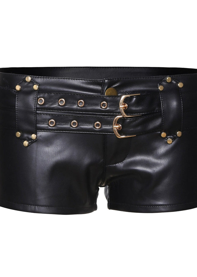 TALKLESSFASHION VOstudio biker babes sexy low rise PU leather double belt shorts slim fit skinny punk hot pants female summer