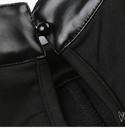 TALKLESSFASHION VOstudio cool hot girl biker style turtleneck vest functional lace-up design PU leather sleeveless top for women