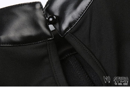 TALKLESSFASHION VOstudio cool hot girl biker style turtleneck vest functional lace-up design PU leather sleeveless top for women