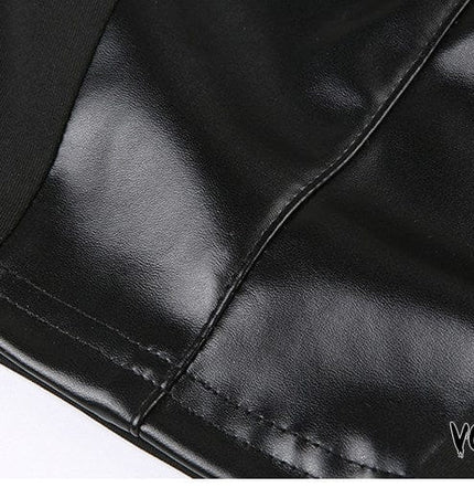 TALKLESSFASHION VOstudio cool hot girl biker style turtleneck vest functional lace-up design PU leather sleeveless top for women