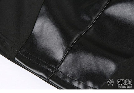 TALKLESSFASHION VOstudio cool hot girl biker style turtleneck vest functional lace-up design PU leather sleeveless top for women