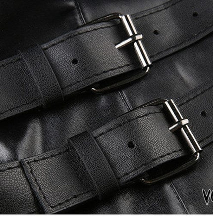 TALKLESSFASHION VOstudio cool hot girl biker style turtleneck vest functional lace-up design PU leather sleeveless top for women