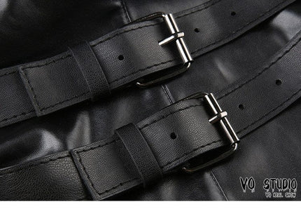 TALKLESSFASHION VOstudio cool hot girl biker style turtleneck vest functional lace-up design PU leather sleeveless top for women
