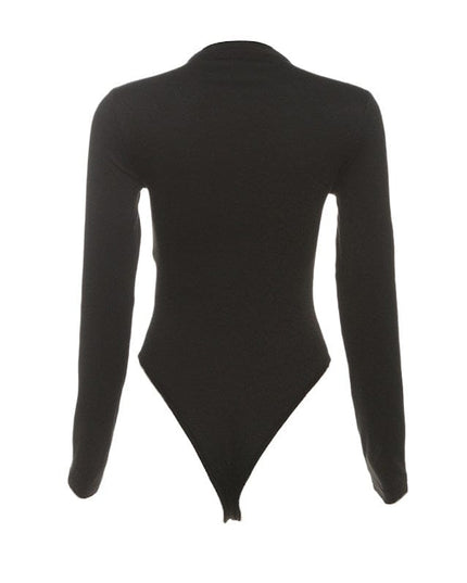 TALKLESSFASHION VOstudio cool hot girl design sense corn hole long sleeve bodysuit women's ring hollow slim slim top