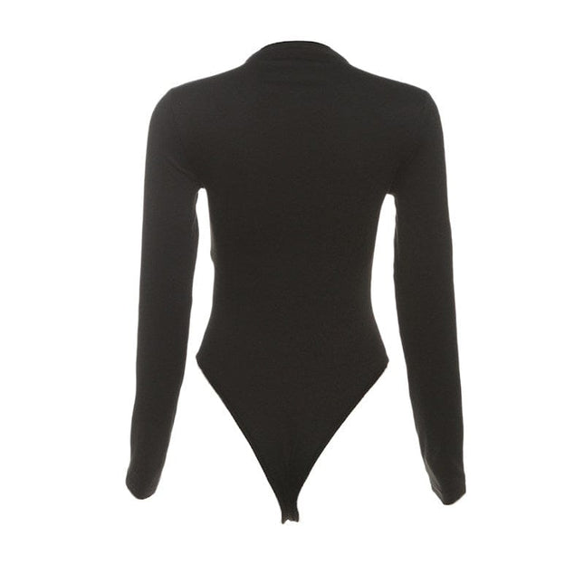 TALKLESSFASHION VOstudio cool hot girl design sense corn hole long sleeve bodysuit women's ring hollow slim slim top