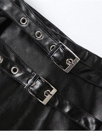 TALKLESSFASHION VOstudio cool personality PU leather lace-up multi-layer ruffle design skirt 2026 new hip-hugging skirt