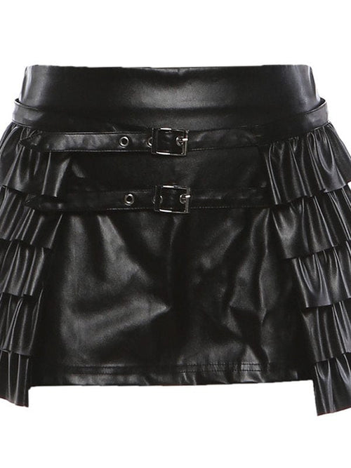THETLSTUDIO VOstudio cool personality PU leather lace-up multi-layer ruffle design skirt 2026 new hip-hugging skirt