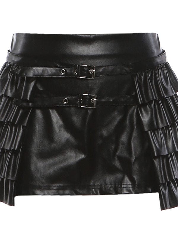 Cool Lace-Up Ruffle Leather Skirt