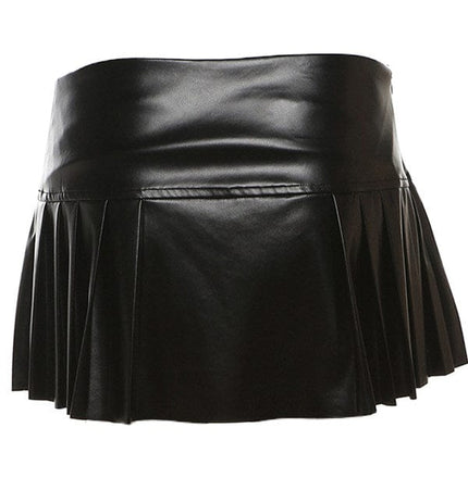 TALKLESSFASHION VOstudio cool punk high waist PU leather pleated skirt motorcycle hot girl asymmetrical corn design short skirt