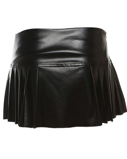 TALKLESSFASHION VOstudio cool punk high waist PU leather pleated skirt motorcycle hot girl asymmetrical corn design short skirt