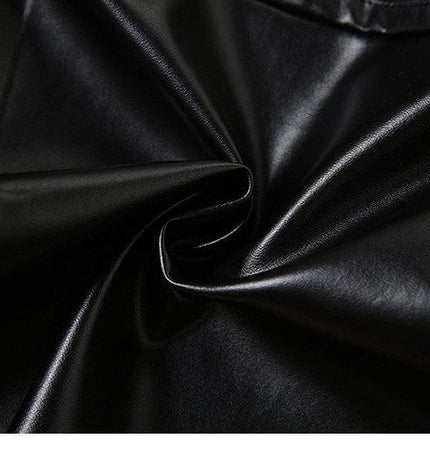 TALKLESSFASHION VOstudio cool punk high waist PU leather pleated skirt motorcycle hot girl asymmetrical corn design short skirt
