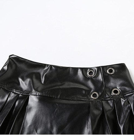 TALKLESSFASHION VOstudio cool punk high waist PU leather pleated skirt motorcycle hot girl asymmetrical corn design short skirt