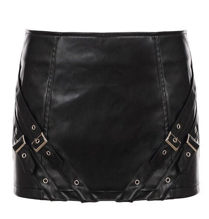 TALKLESSFASHION VOstudio Cool Punk Lace-up Design PU Leather Skirt Pants Sexy Low-Rise American Biker Skirt