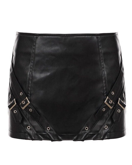 TALKLESSFASHION VOstudio Cool Punk Lace-up Design PU Leather Skirt Pants Sexy Low-Rise American Biker Skirt