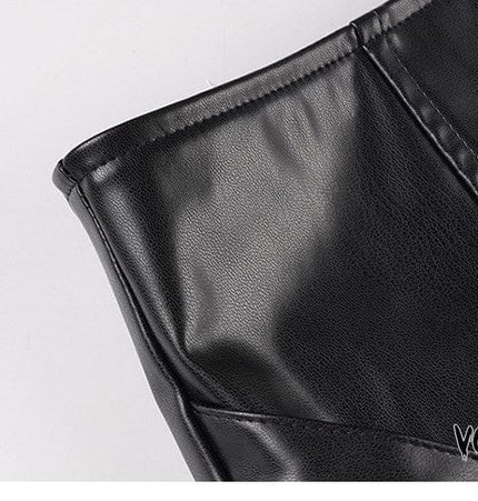 TALKLESSFASHION VOstudio Cool Punk Lace-up Design PU Leather Skirt Pants Sexy Low-Rise American Biker Skirt